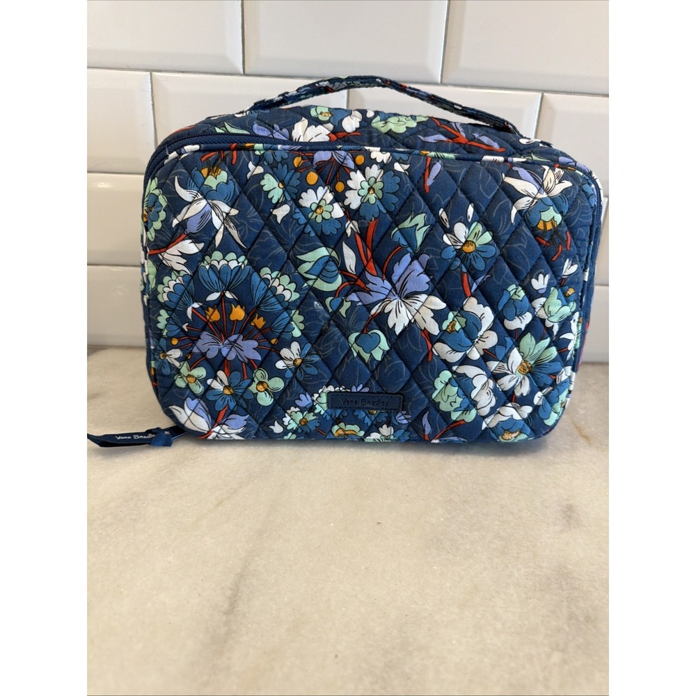 Vera Bradley FLORAL BURSTS Large 10.5 X 7" Blush & Brush Makeup Case